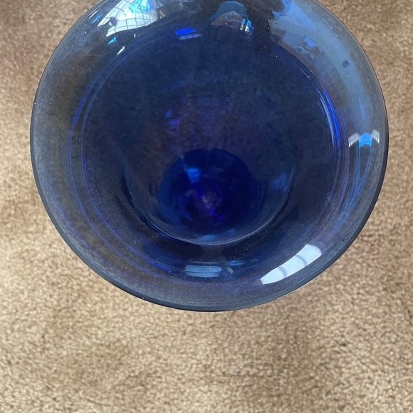 Cys Excel Blue Carnival Glass Hand Blown Vase - Picture 3 of 5